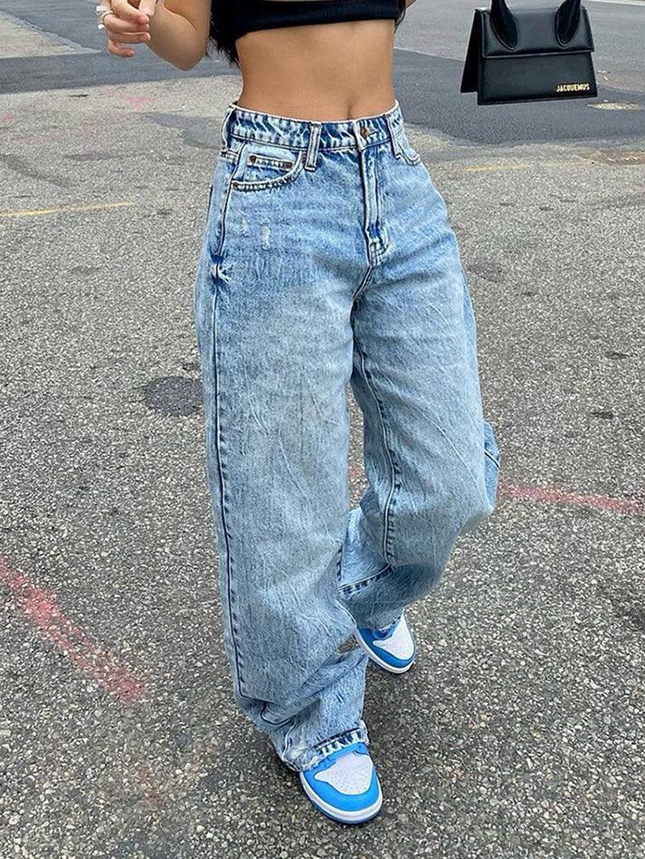 Basic Wash Straight Leg Boyfriend Jeans