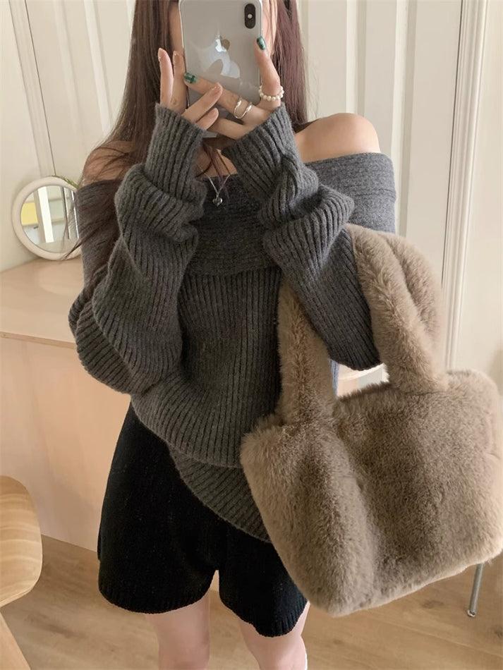 BXOXO Solid Off Shoulder Knit Sweater