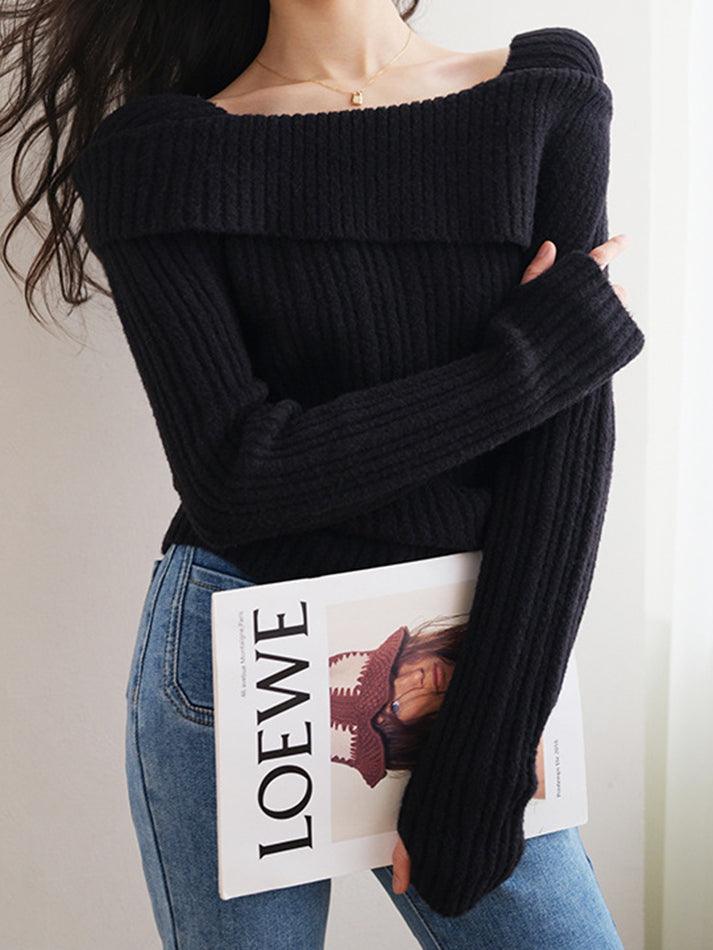 BXOXO Solid Off Shoulder Knit Sweater