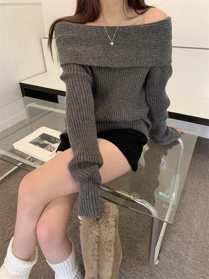 BXOXO Solid Off Shoulder Knit Sweater