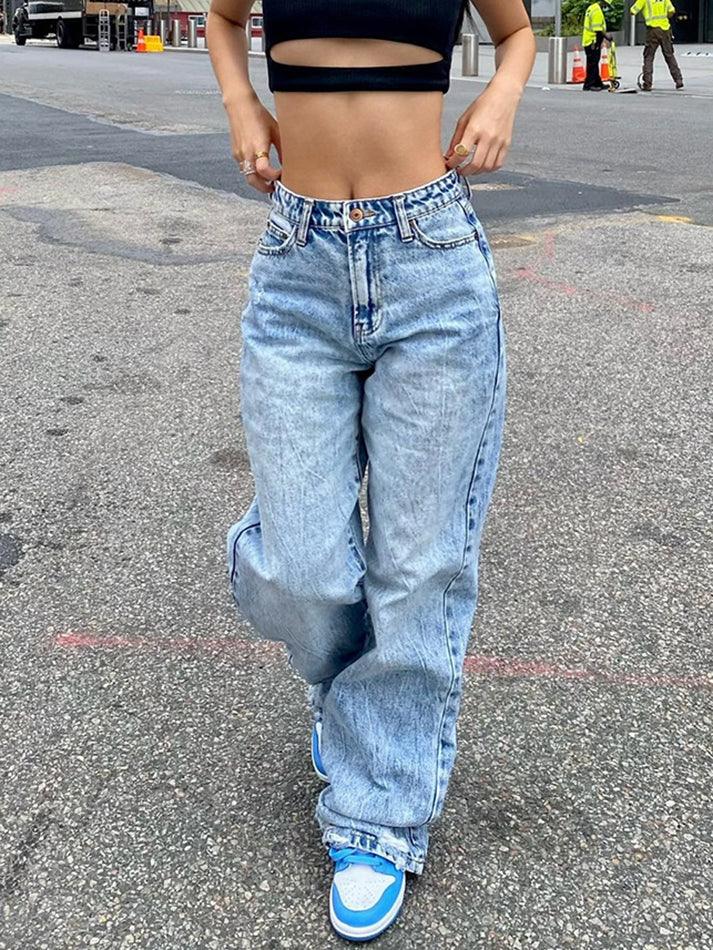 Basic Wash Straight Leg Boyfriend Jeans