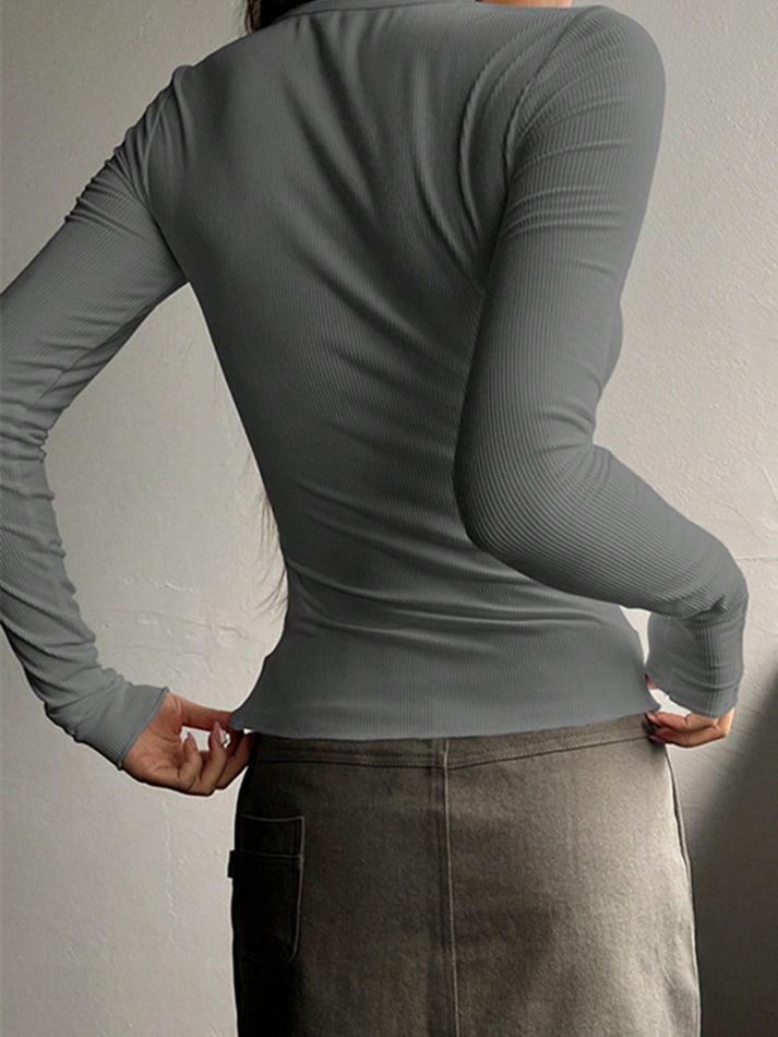 Solid Color Breasted V Neck Slim Long Sleeve Knit