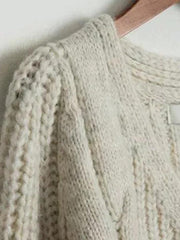 Solid V Neck Cable Knit Cardigan