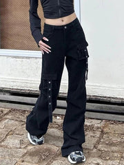 Multi Pocket Eyelet Design Cargo Jeans