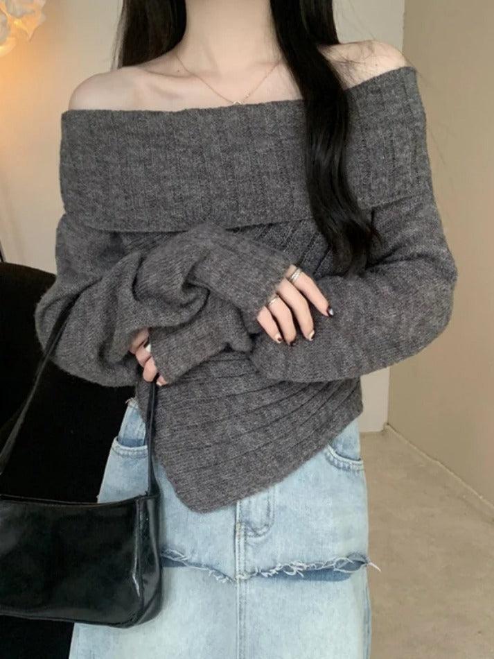 Solid Off Shoulder Hanky Hem Sweater