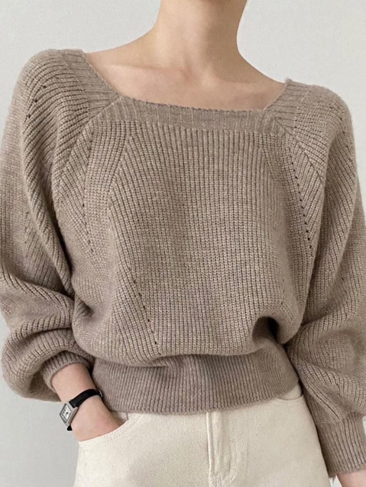 Solid Square Neck Pullover Sweater