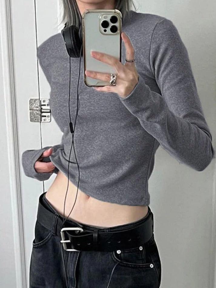 Basic Solid Crew Neck Slim Long Sleeve Tee