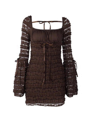 Solid Multi Layered Lace Square Neck Mini Dress