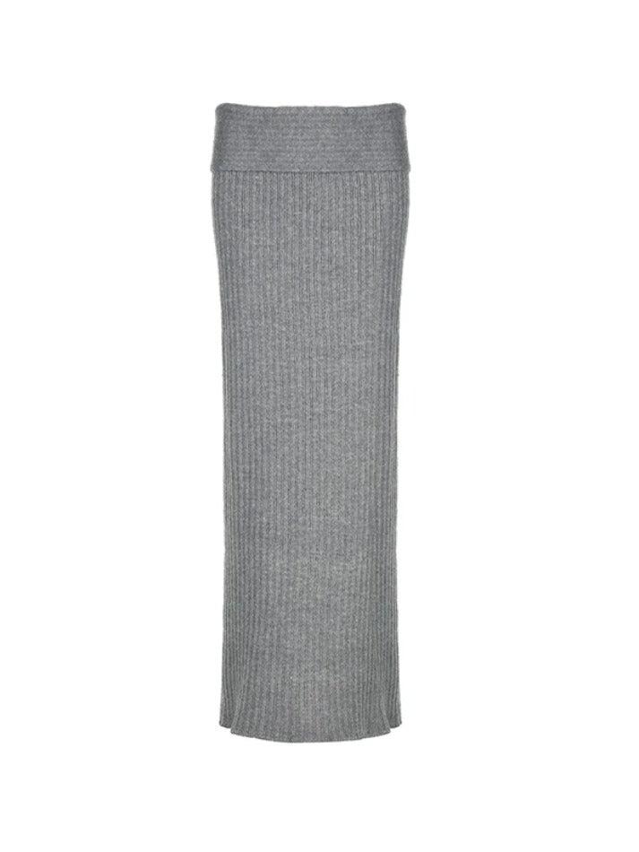 BXOXO Solid Turned Waist Low Rise Maxi Skirt