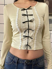 Lace Bow Splice Long Sleeve Tee