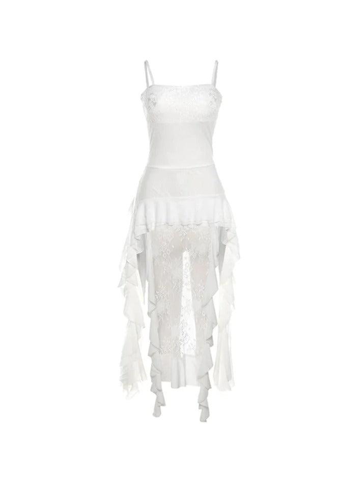 Lace Splice Irregular Ruffled Hem Cami Top