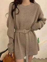 Solid Belted Knit Mini Dress