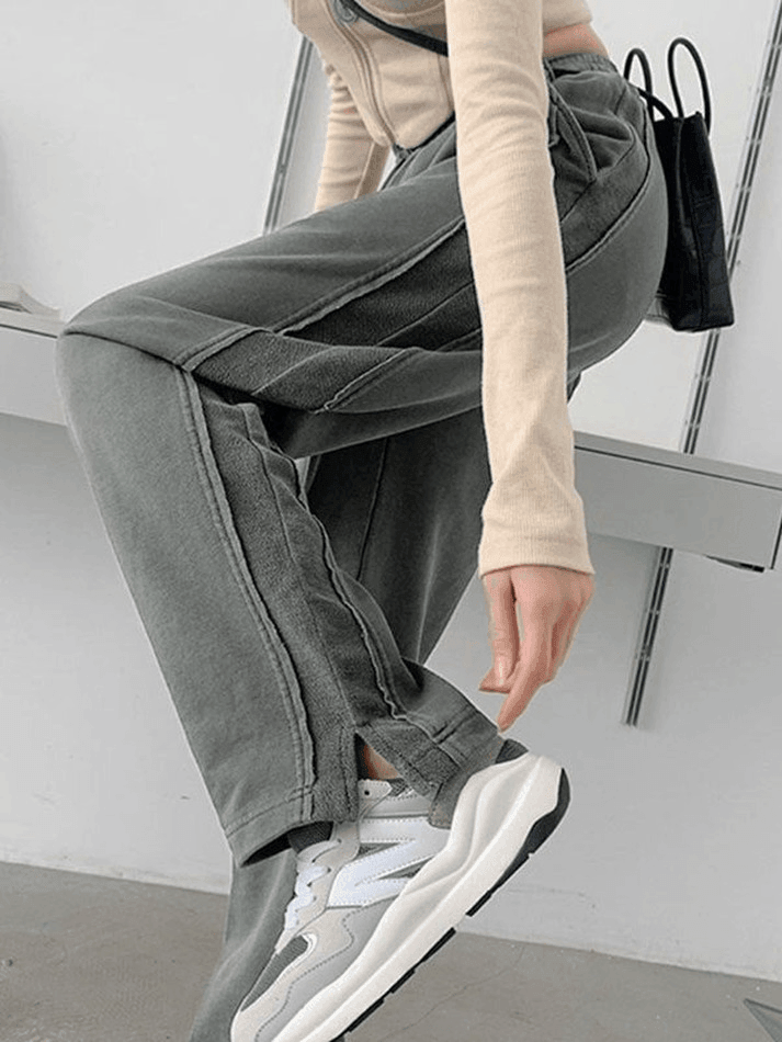 Ankle Slit Patchwork Baggy Sweatpants