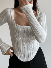 Asymmetric Creped White Long Sleeve Crop Top