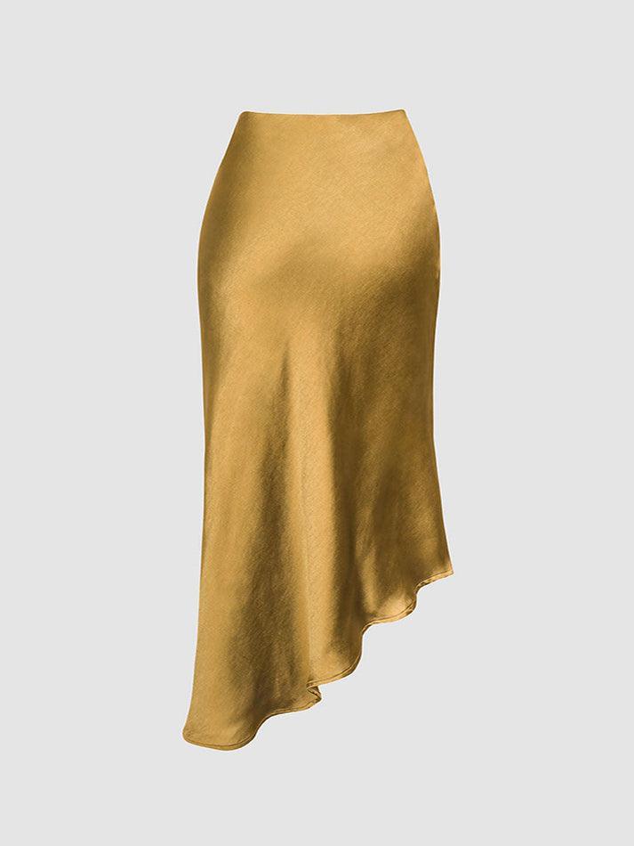 Asymmetric Hem Slit Button Deco Skirt