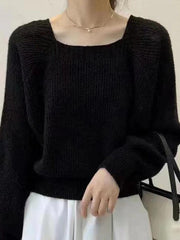 Solid Square Neck Pullover Sweater