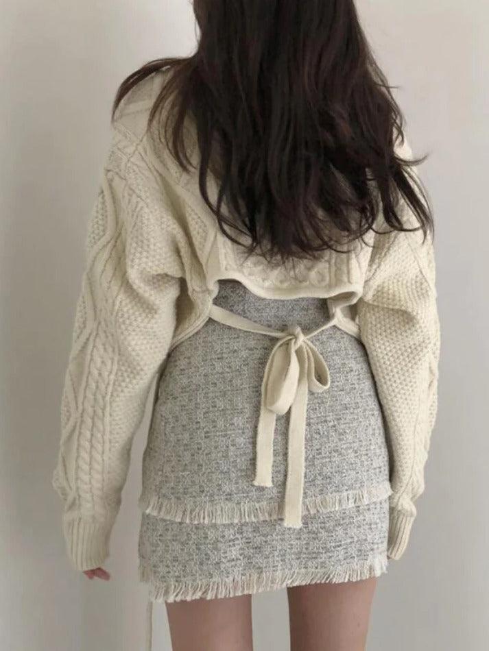 Solid V Neck Tie Back Loose Sweater