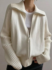 Solid Lapel Neck Splice Cardigan