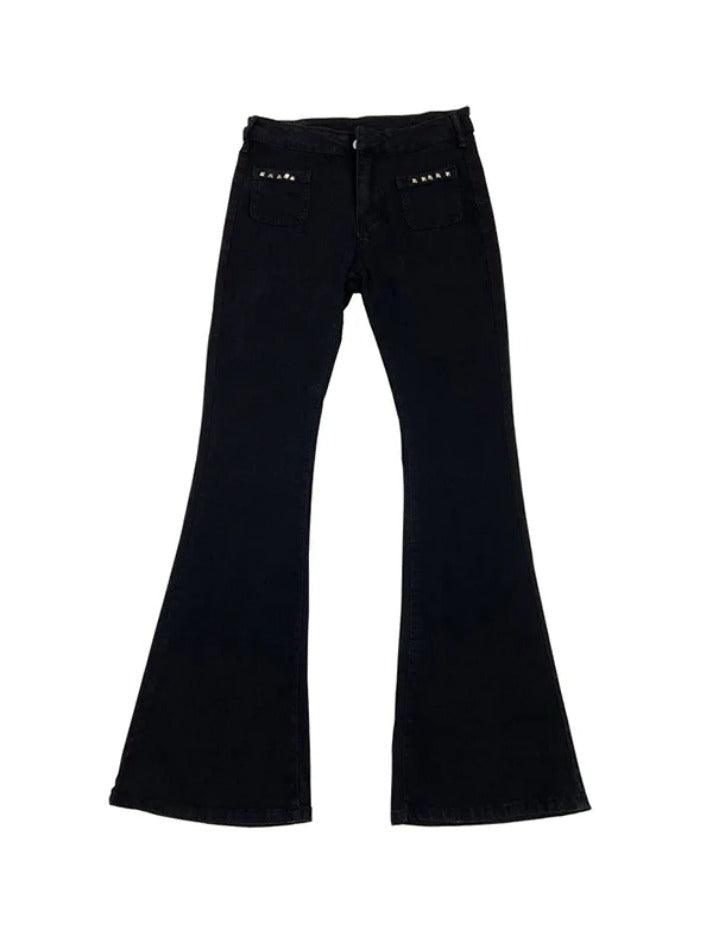 Low Rise Studded Elastic Flare Jeans