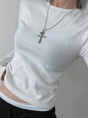 Basic Solid Crew Neck Slim Long Sleeve Tee