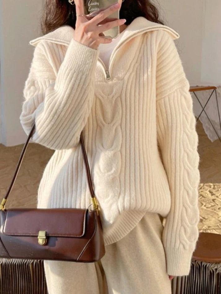 Beige Half Zip Pullover Sweater