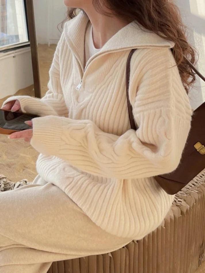 Beige Half Zip Pullover Sweater