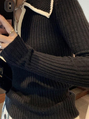 Lapel Neck Half Zip Sweater