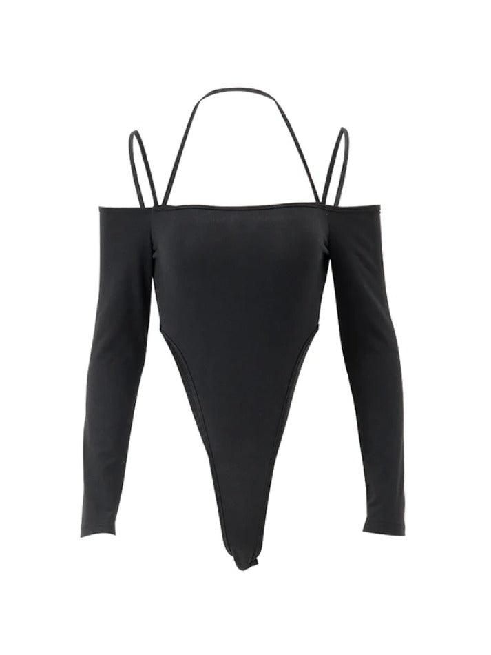 Black Halter Off Shoulder Bodysuit