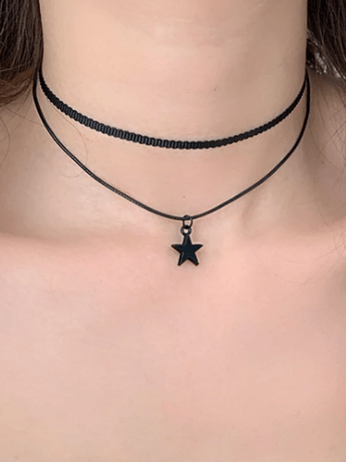 Black Star Double Layered Choker Necklace