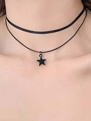 Black Star Double Layered Choker Necklace