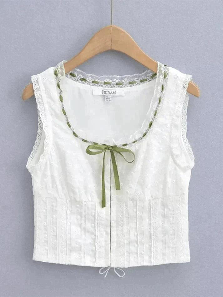 Broderie Lace White Cropped Tank Top