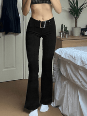 Buckle Belted Flare Leg Pants