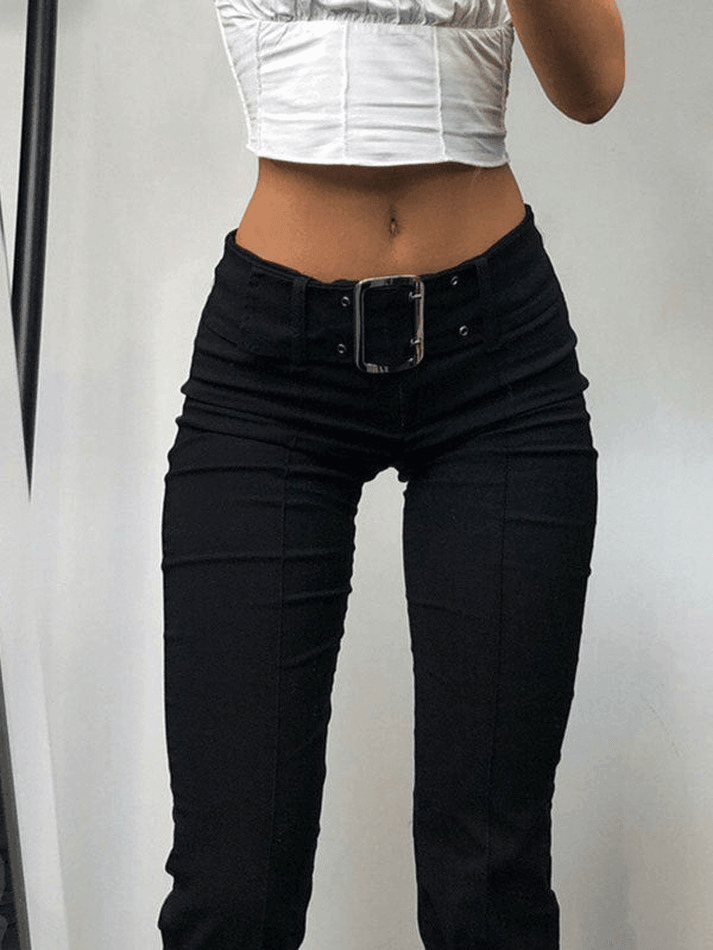 Buckle Belted Flare Leg Pants