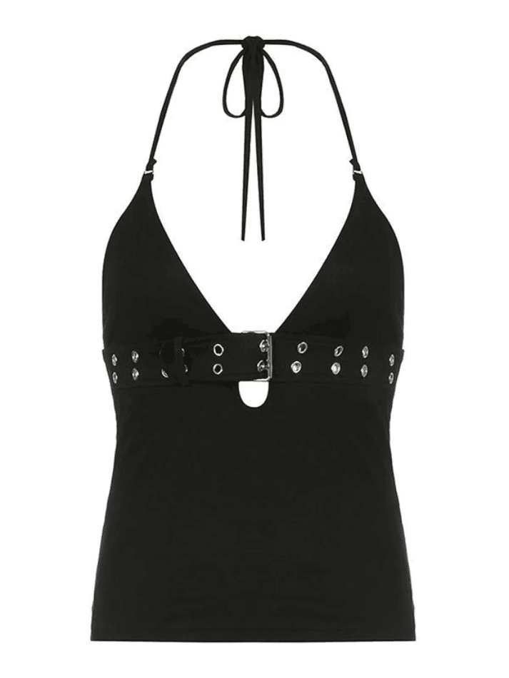 Buckle Strap Halter Crop Cami Top