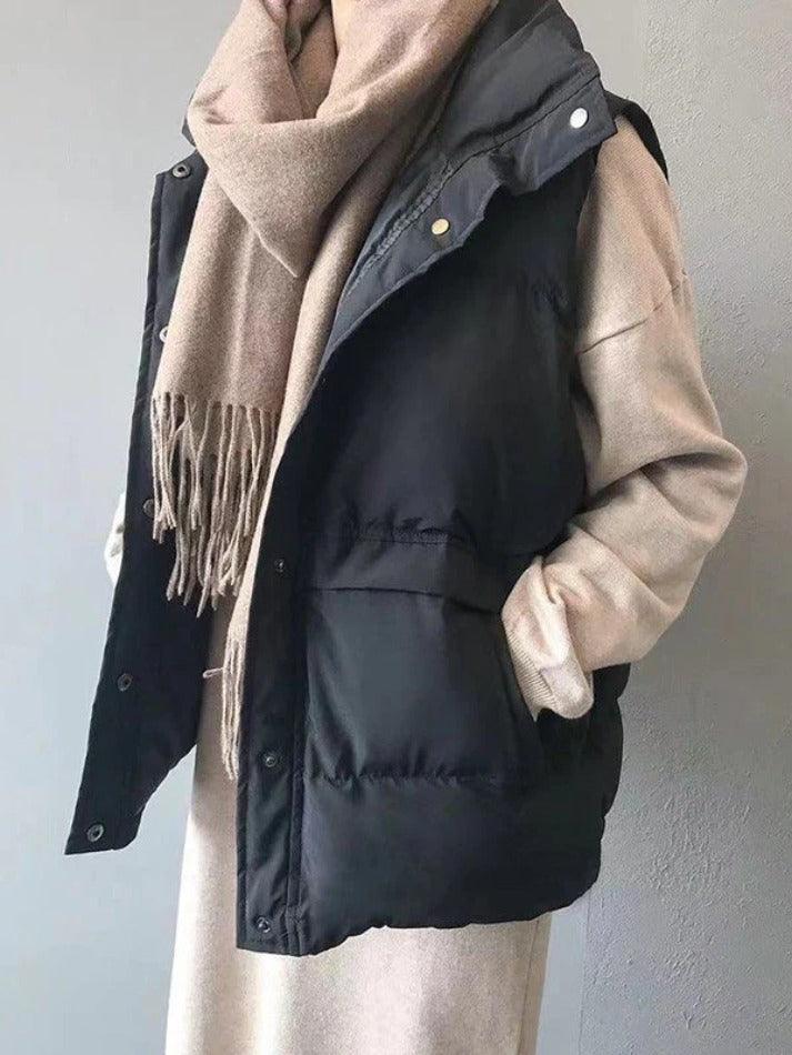 Buttoned Sleeveless Padded Down Jacket