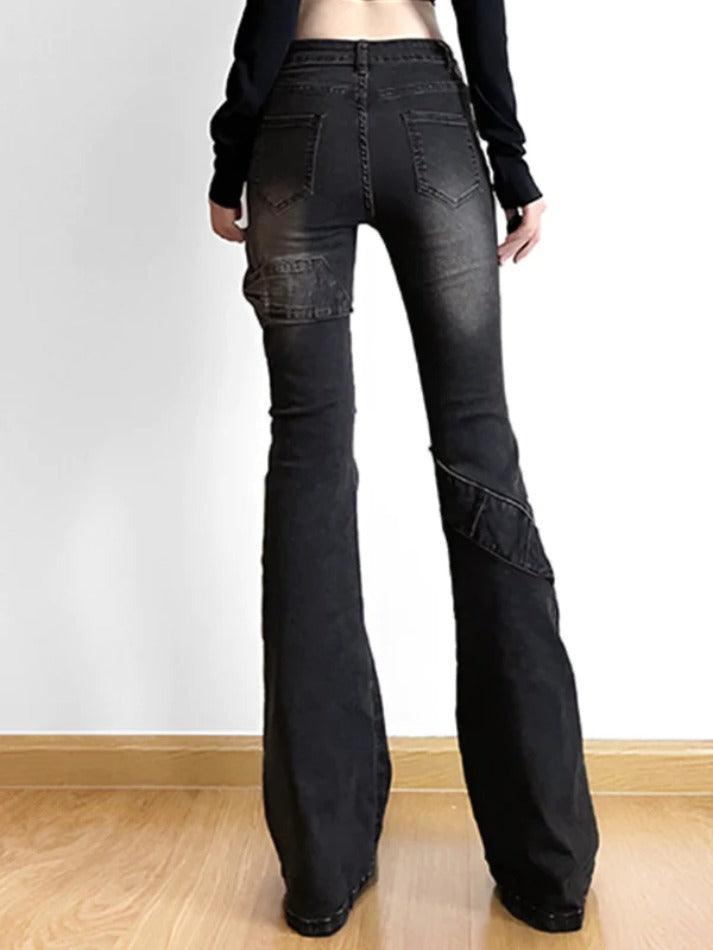 High Rise Ruched Bow Flare Jeans