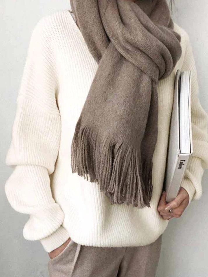 Solid V Neck Irregular Hem Baggy Knit Sweater