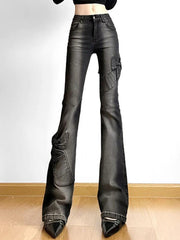 High Rise Ruched Bow Flare Jeans