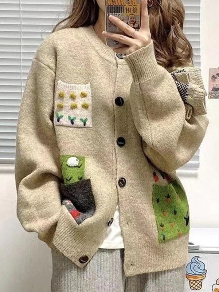 Pocket Jacquard Button Front Cardigan