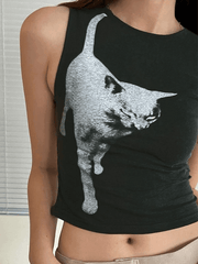 BXOXO Cat Print Cropped Tank Top