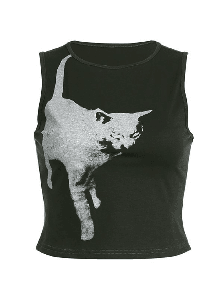 BXOXO Cat Print Cropped Tank Top