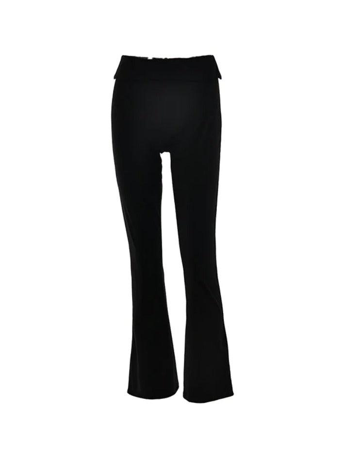 Solid High Rise Flare Leg Pants