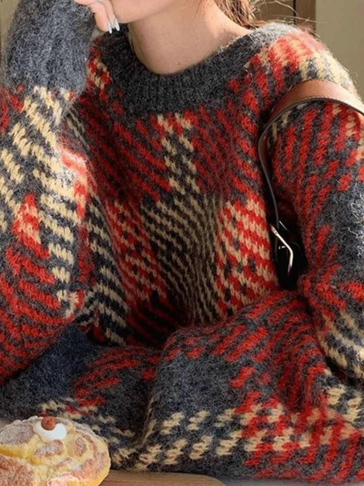 Checkered Pullover Knit Sweater