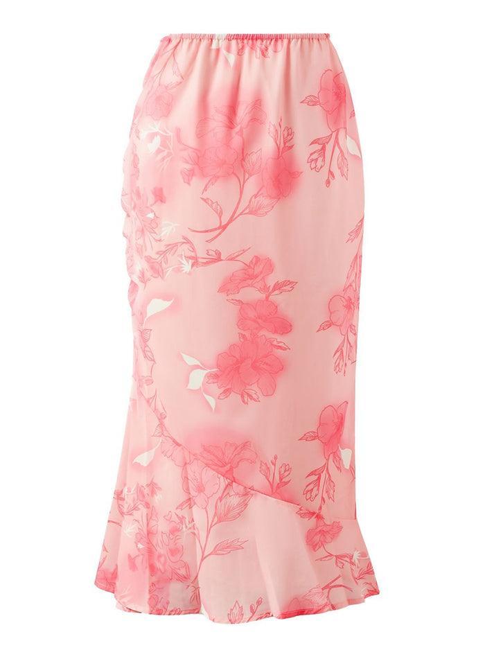 Chiffon Floral Print Midi Skirt