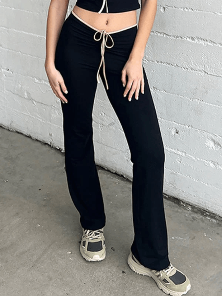Contrast Color Low Waist Flare Leg Pants