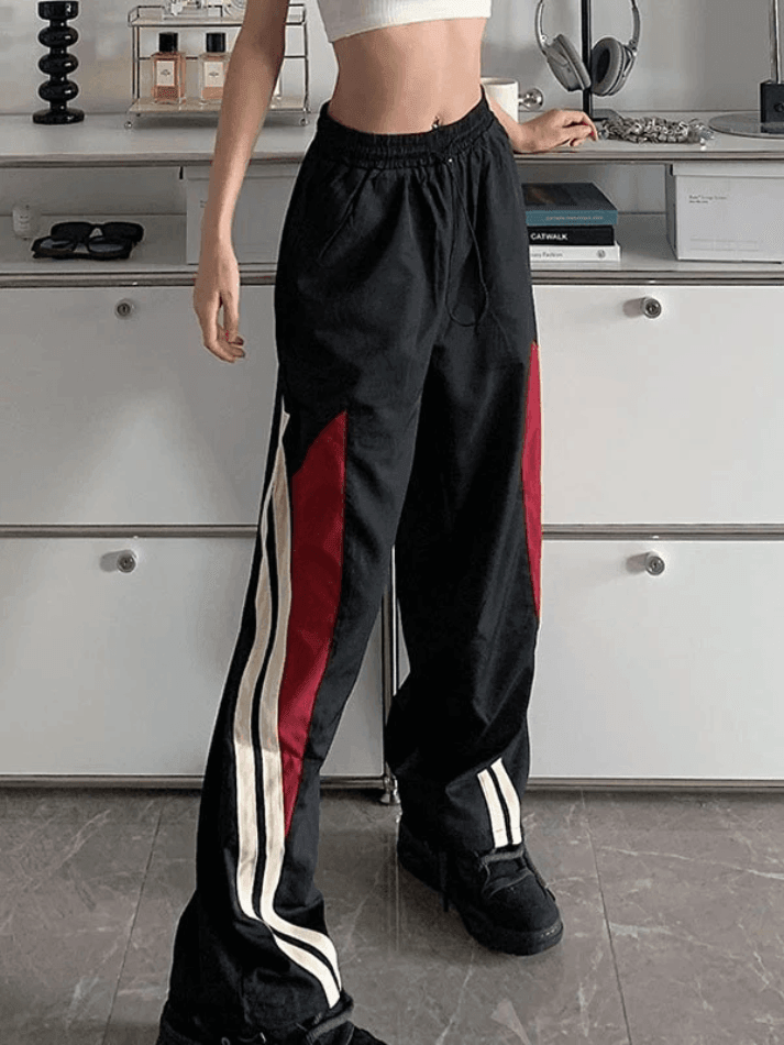 Contrast Paneled Black Baggy Sweatpants