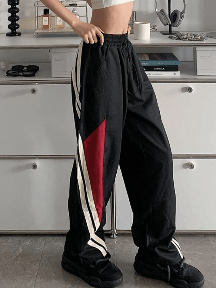 Contrast Paneled Black Baggy Sweatpants