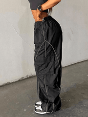 Contrast Piping Flap Pocket Cargo Pants