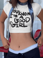 Contrast Slogan Printed Crop Top