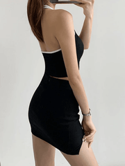 Contrast Trim Cropped Halter Tank Top